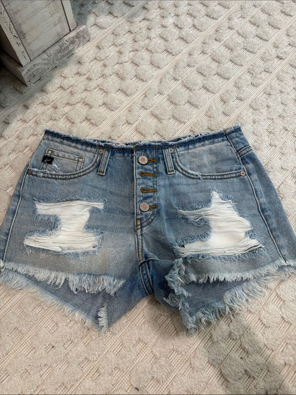 KanCan Light Blue Distressed High-Rise Denim Shorts